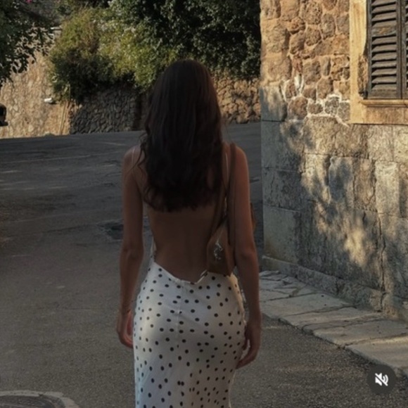 Zara NWT satin polka dot midi dress white with brown 3067/214 - Picture 7 of 16